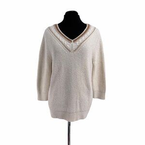 Vintage chunky knit sweater cream cable knit Lands end size Large